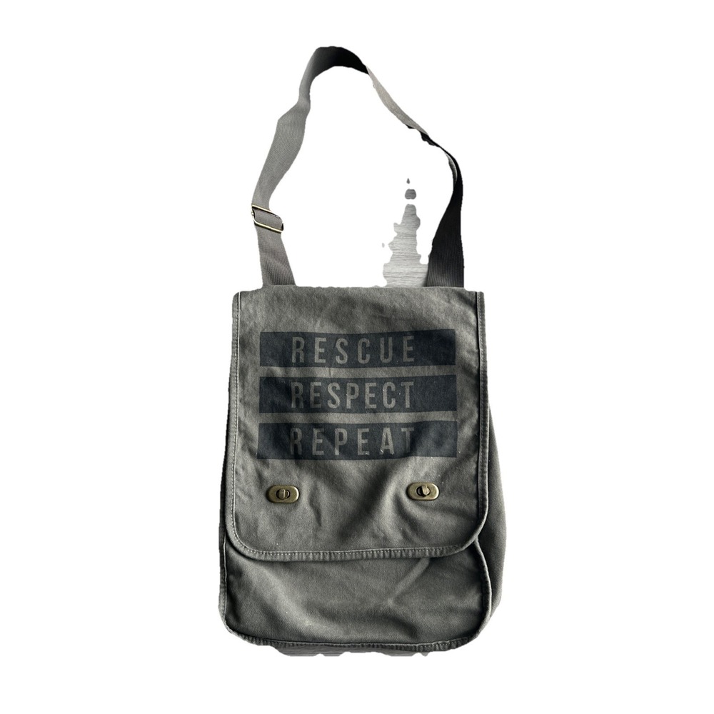 Authentic Pigment Canvas Green Front Flap Rescue Respect Repeat Messenger Bag
